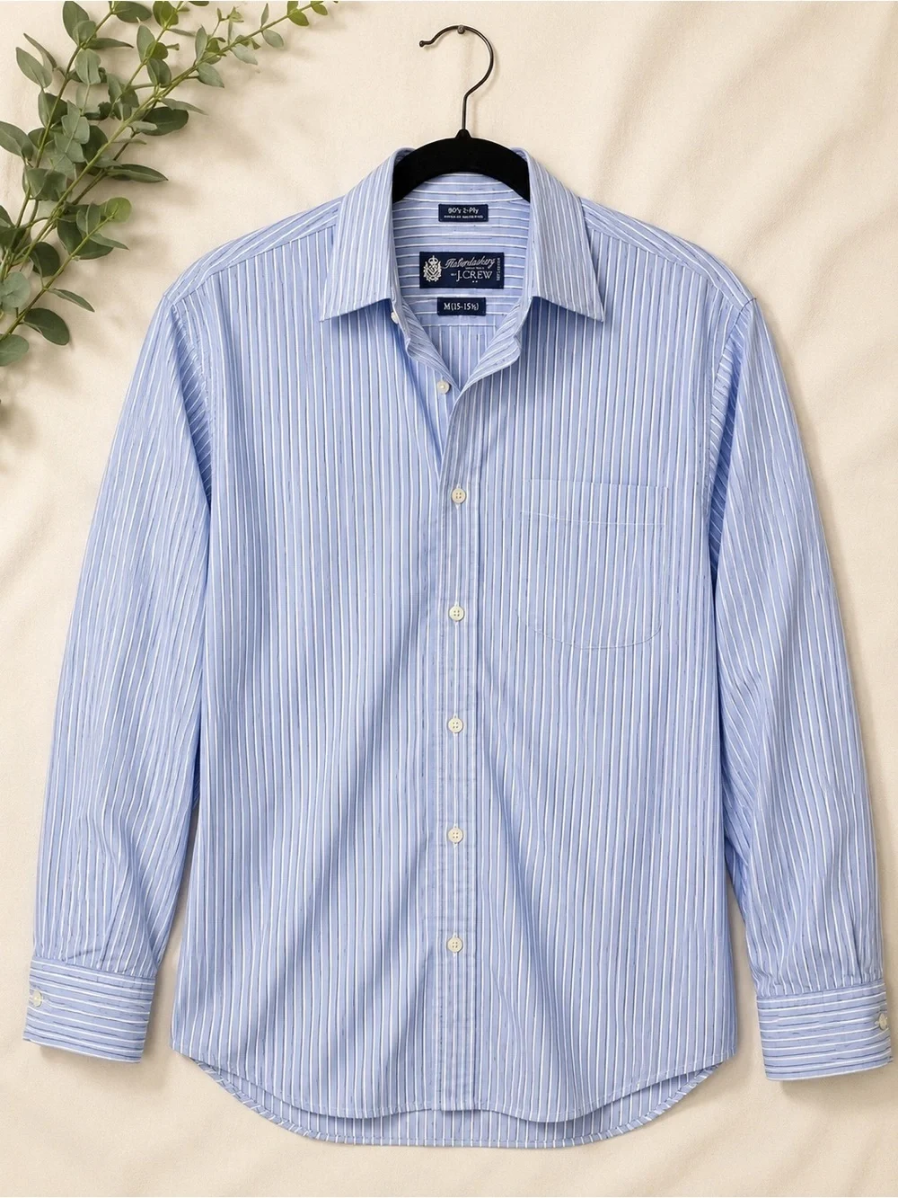 J.Crew Haberdashery Blue Pinstripe Button Down Shirt Mens Medium 15 15.5